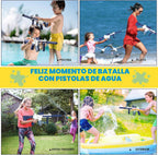Pistola de agua eléctrica, juguete de pistola de agua, pistola de chorro de agua de hasta 32 pies de largo alcance, juguete de disparos para fiesta en piscina al aire libre con 2 baterías y 2 tanques de agua, regalo ideal para niños y adultos