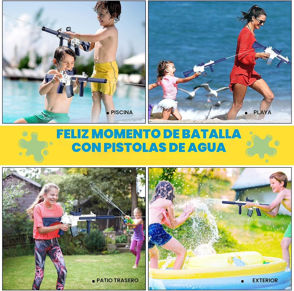 Pistola de agua eléctrica, juguete de pistola de agua, pistola de chorro de agua de hasta 32 pies de largo alcance, juguete de disparos para fiesta en piscina al aire libre con 2 baterías y 2 tanques de agua, regalo ideal para niños y adultos