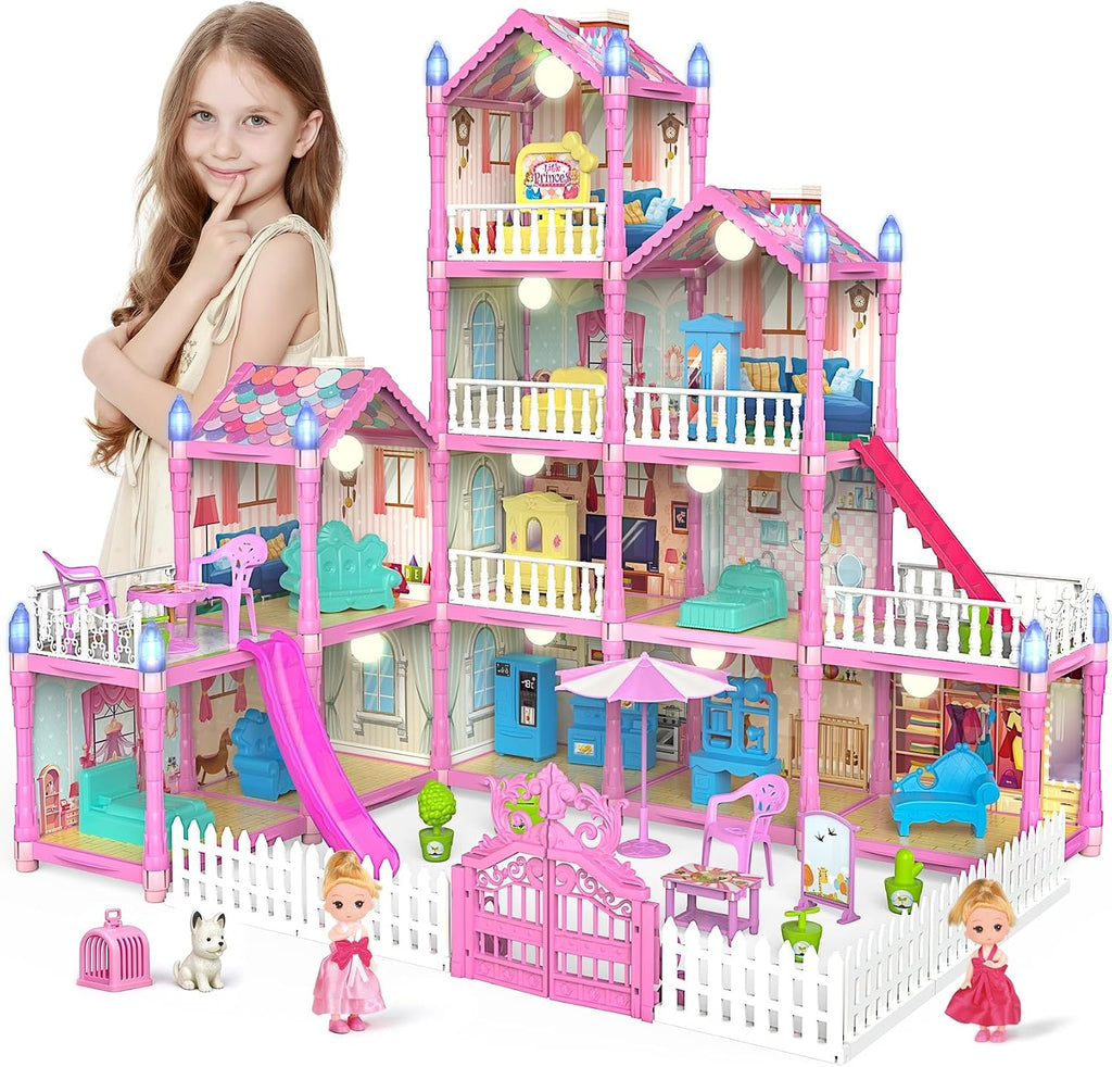 Casa de muñecas de 13 habitaciones para niñas, casa de muñecas de ensueño