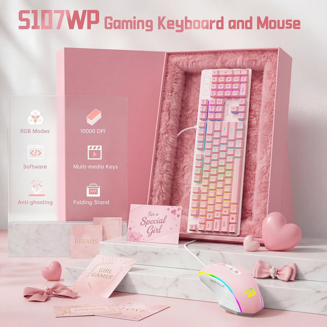 Redragon Combo de teclado y mouse para juegos S107WP actualizados,...