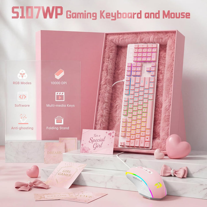 Redragon Combo de teclado y mouse para juegos S107WP actualizados,...