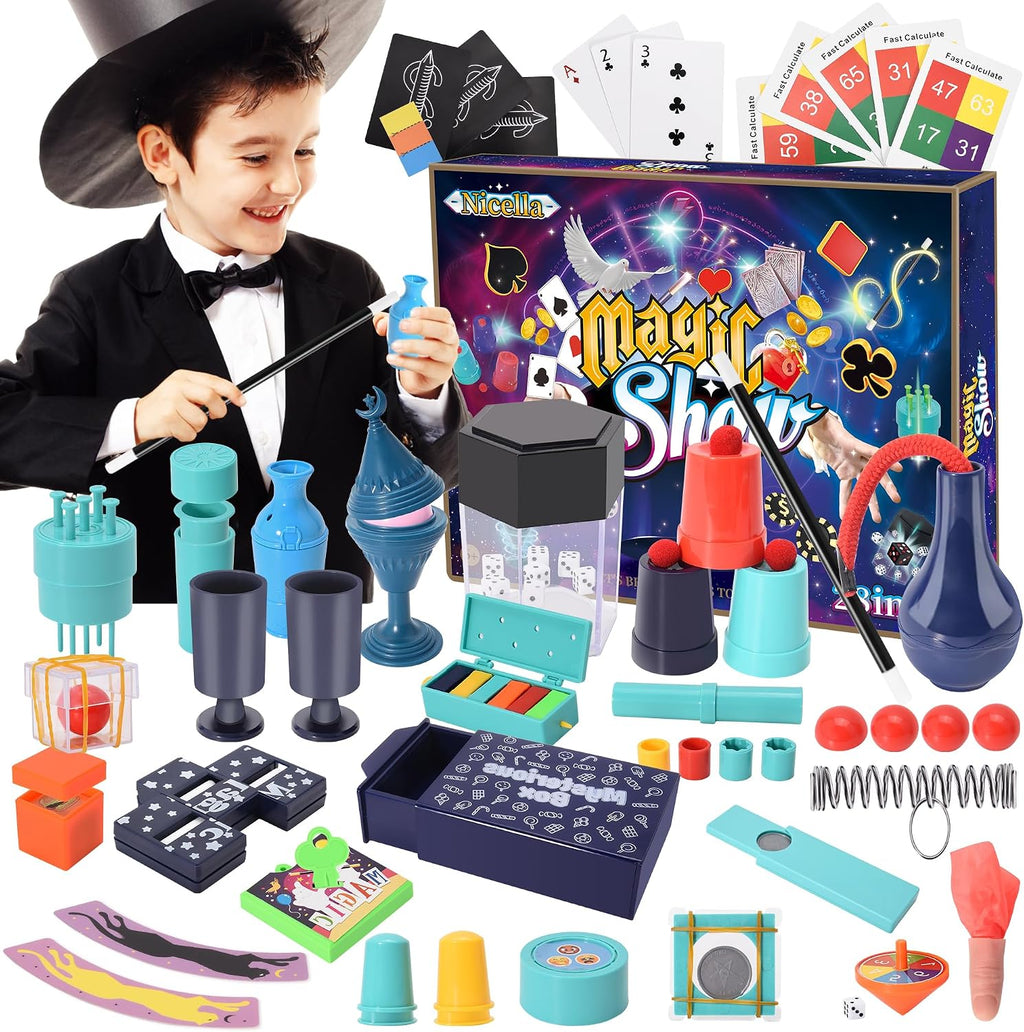 Kit mágico – 208 trucos de magia para niños de 6 a 8 años, juego de magia con manual y video para principiantes y niños, regalos de Navidad, Halloween, cumpleaños, juguetes para edades de 6, 7, 8, 9, 10, 11, 12 años