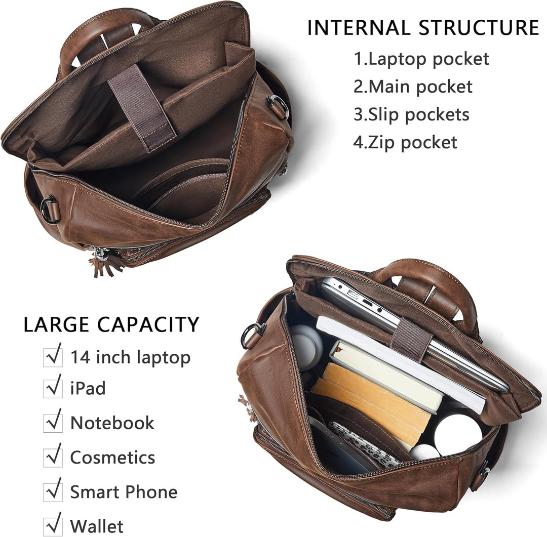 Shrrie - Mochila de cuero vegano para laptop de 14 pulgadas para mu...