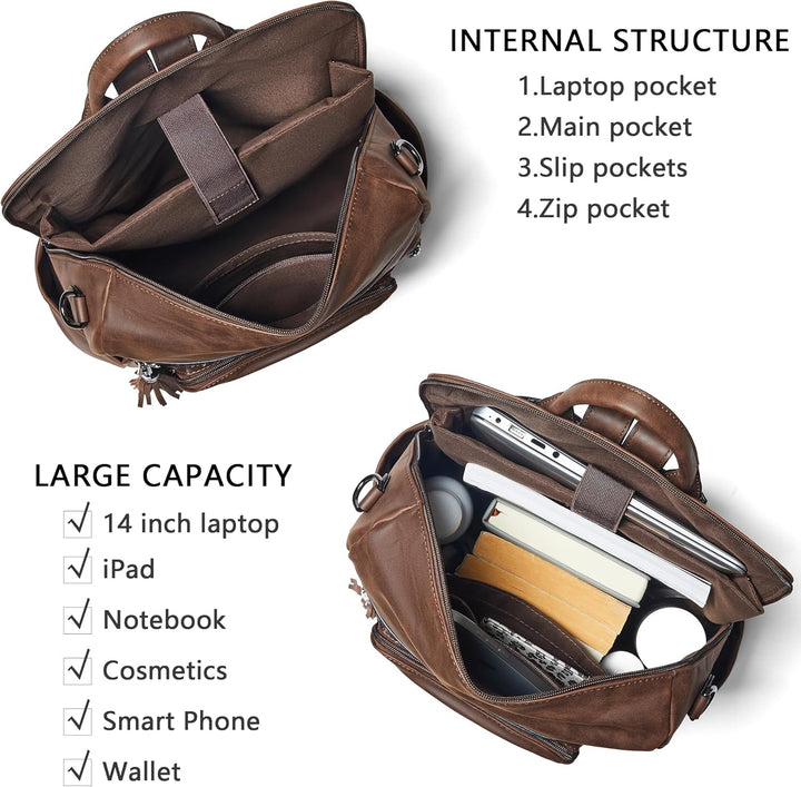 Shrrie - Mochila de cuero vegano para laptop de 14 pulgadas para mu...
