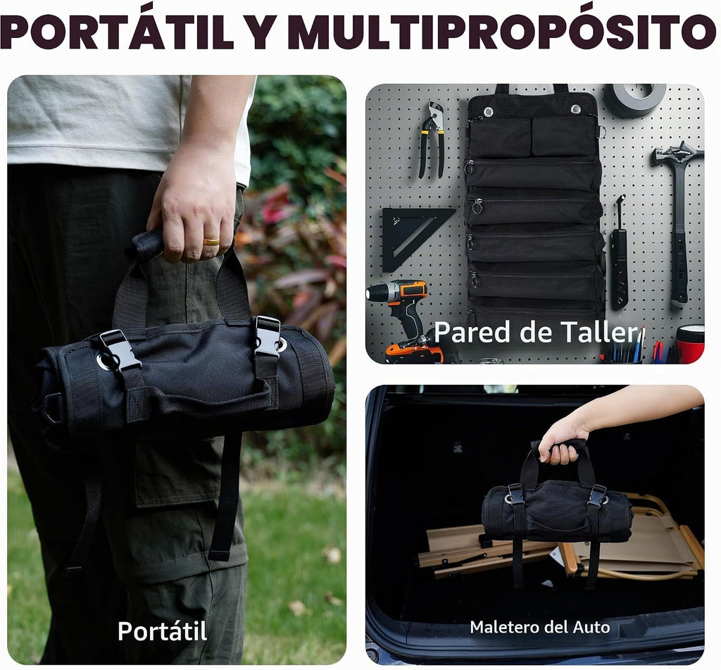 Bolsa plegable portátil para herramientas, bolsa organizadora de herramientas resistente con 5 compartimentos y 2 bolsas desmontables para almacenamiento de herramientas, bolsa enrollable impermeable para papá, hombres, electricista, mecánico, regalos