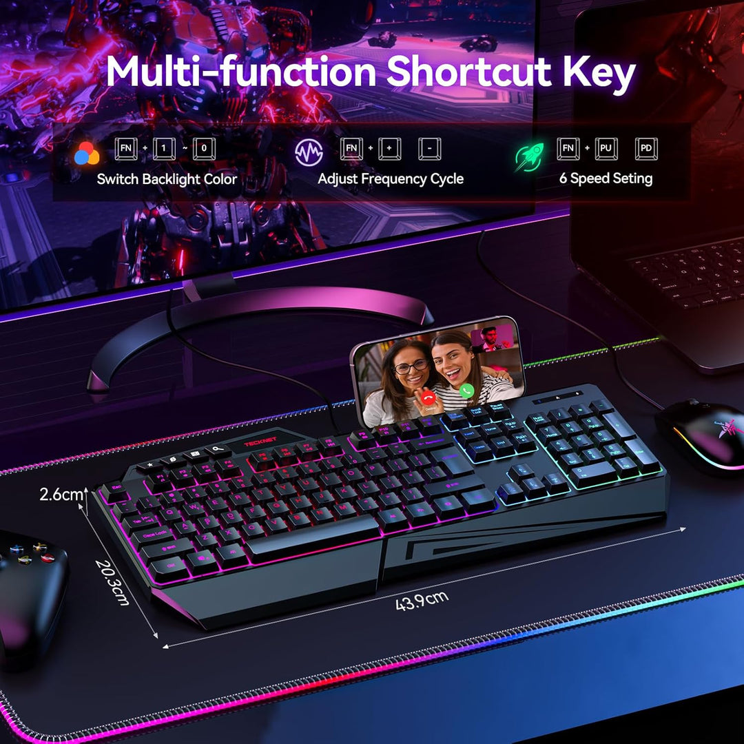TECKNET Teclado RGB para juegos con cable, 26 teclas, antifantasma,...