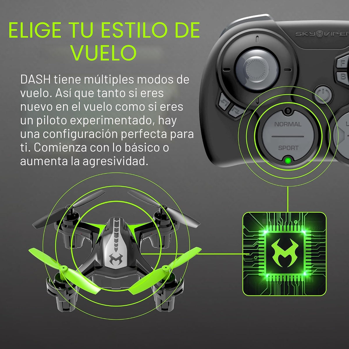 Sky Viper Dash Nano Performance RC Drone, Fast Safe Indoor Flying, Rechargeable Battery