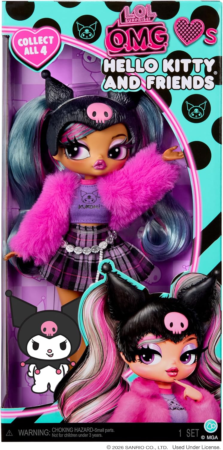 LOL Surprise OMG ama a Hello Kitty y sus amigos - Kuromi - Muñeca de moda inspirada en el personaje de Hello Kitty y Friends - ¡Juega y muestra!