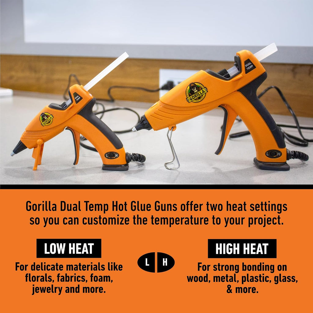 Kit de pistola de pegamento caliente mini Gorilla (paquete de 1 pistola de pegamento caliente mini y 75 barras) - Doble temperatura, boquilla de precisión y gatillo de fácil presión