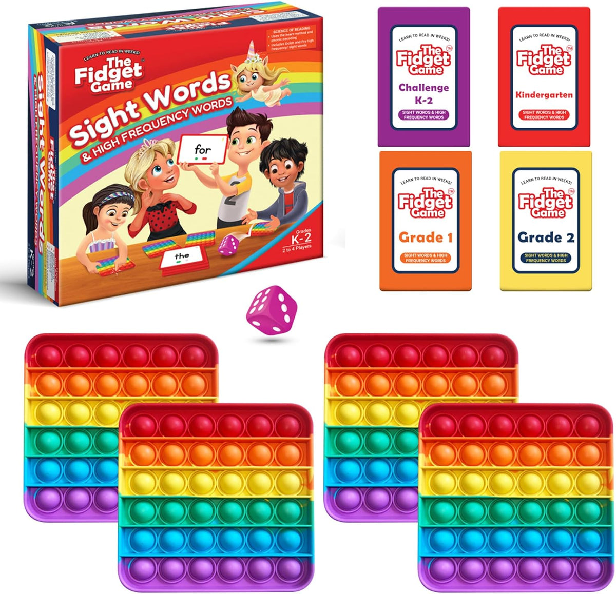 Juego de palabras visuales, tarjetas de lectura y juguetes para ansiedad