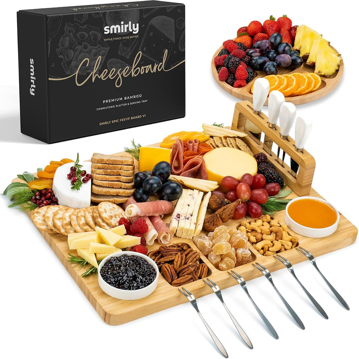 SMIRLY Juego de tablas de embutidos, tabla grande para quesos con