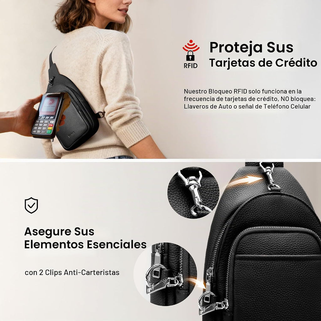 befen Bolsos cruzados pequeños antirrobo de cuero genuino negro para las