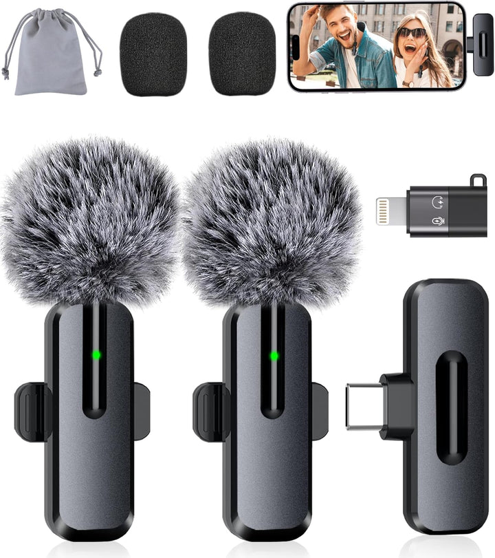 Mini micrófono inalámbrico para iPhone, paquete de 2 micrófonos Lav...