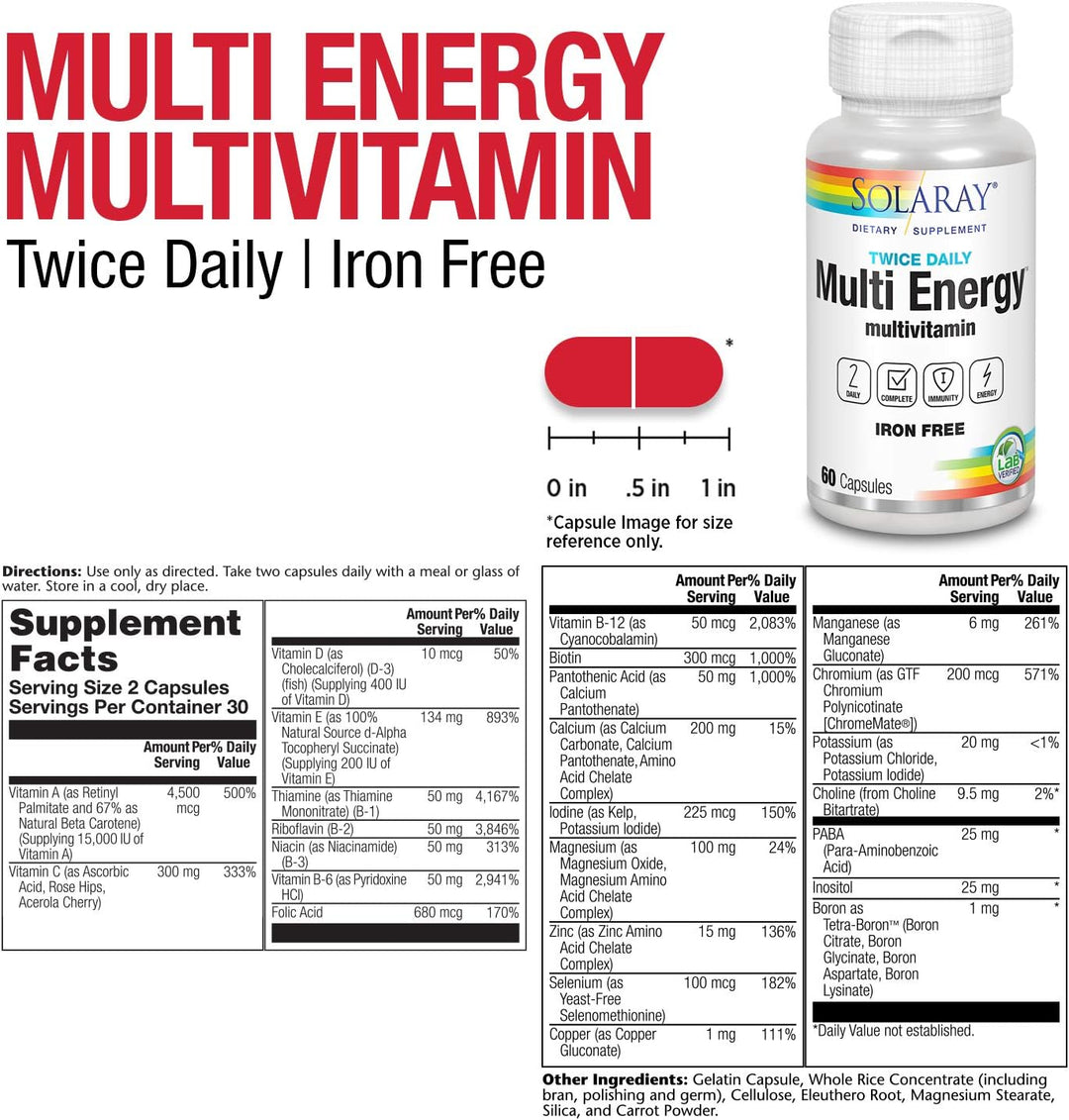 SOLARAY Multivitamínico multienergético Twice Daily, sin hierro, mú...