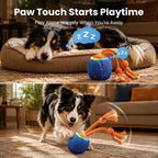 Pelota inteligente para perros, bola rodante automática de 3 modos, juguete para mascotas con cuerda y sonido de ladrido, resistente a las masticaciones