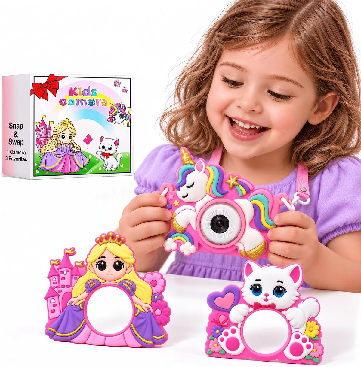 Cámara para niños para niñas Juguetes Regalo: Regalos para niñas de 3, 4 y 5 años, cámara digital rosa para selfies, regalo de cumpleaños de Navidad para niñas, cámaras de juguete para niños pequeños