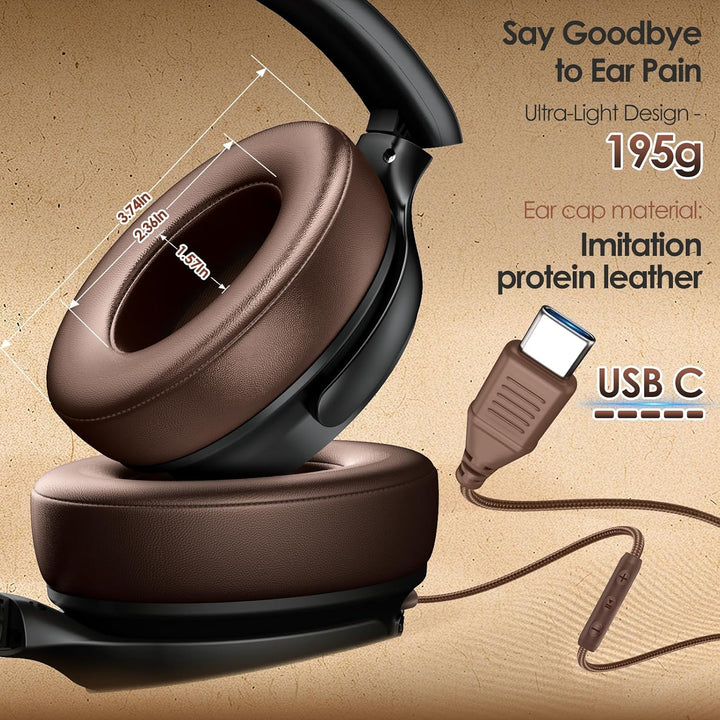 Auriculares USB C con cable sobre la oreja con micrófono HD, auricu...