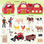 EnAuRoL Red Barn - Juguetes de animales de granja, 28 figuras de animales y tractor de granja, juguetes educativos de aprendizaje para niños pequeños y niños de 3, 4, 5 años, regalo de festival de cumpleaños
