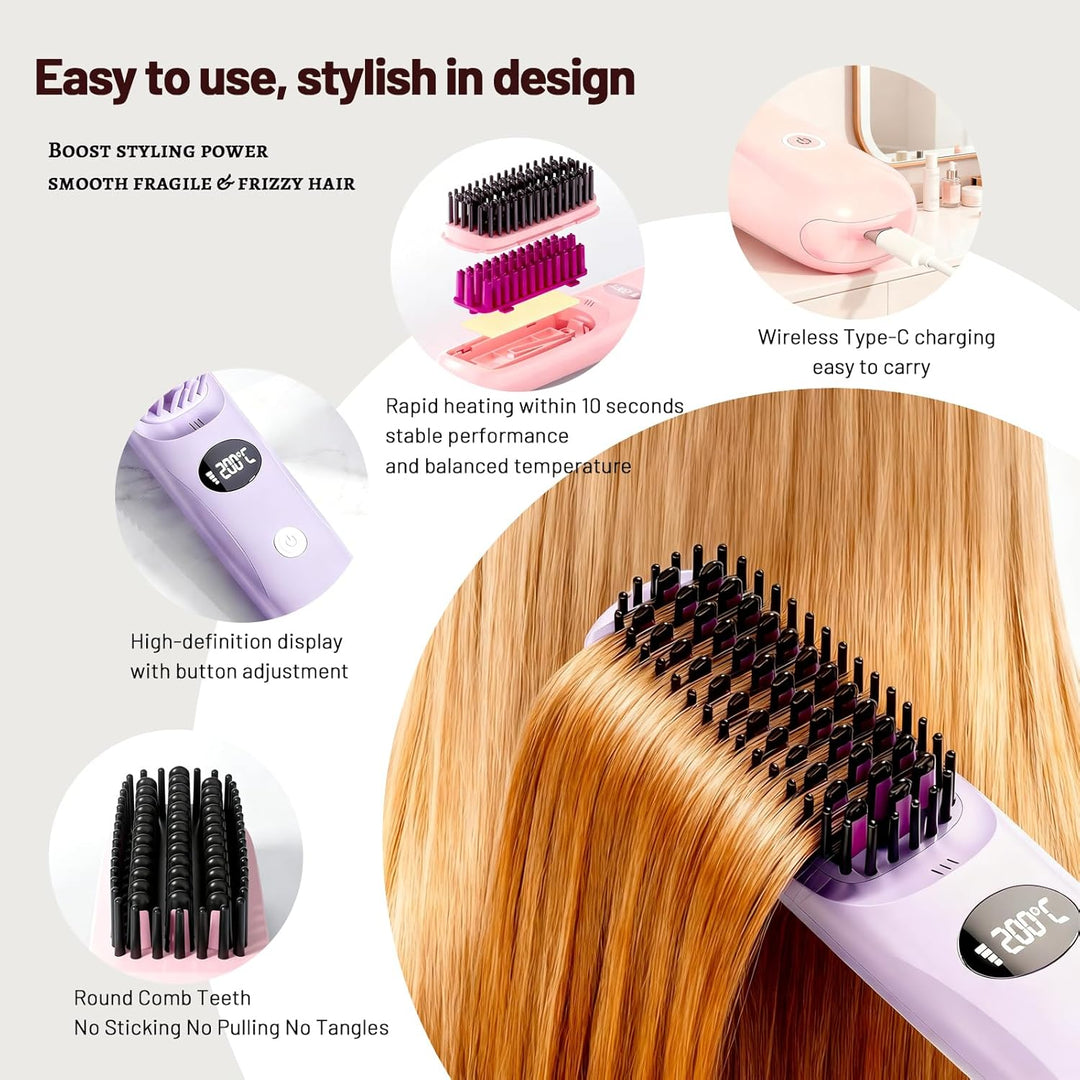 Go Brush Pro 2026 Cepillo alisador de cabello inalámbrico, mini ali...