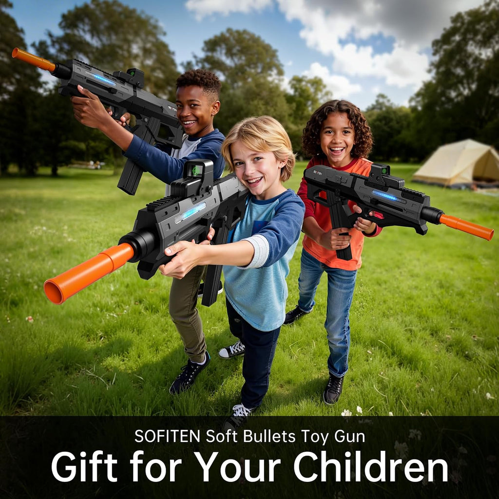 SOFITEN Pistola de juguete eléctrica potente rifle de francotirador automático con bala suave, equipado con alcance, 2 cargadores extendidos (*18), chaleco táctico, regalos de cumpleaños de Navidad y Año Nuevo para niños, adolescentes y adultos