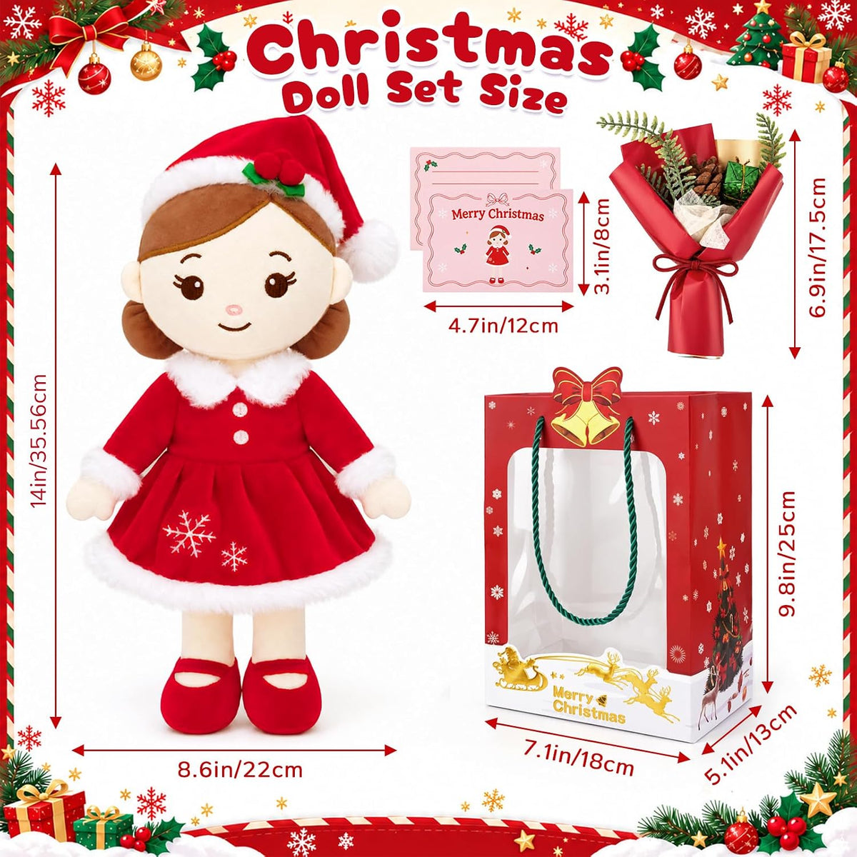 Conjunto de Muñeca de Peluche Navideña para Regalo, Muñeca de 14" con Accesorios Navideños
