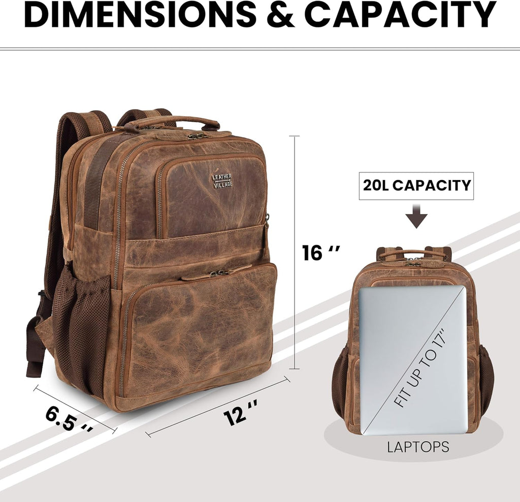 LEATHER VILLAGE Mochila de cuero para hombre de trabajo, Canela, Resistente