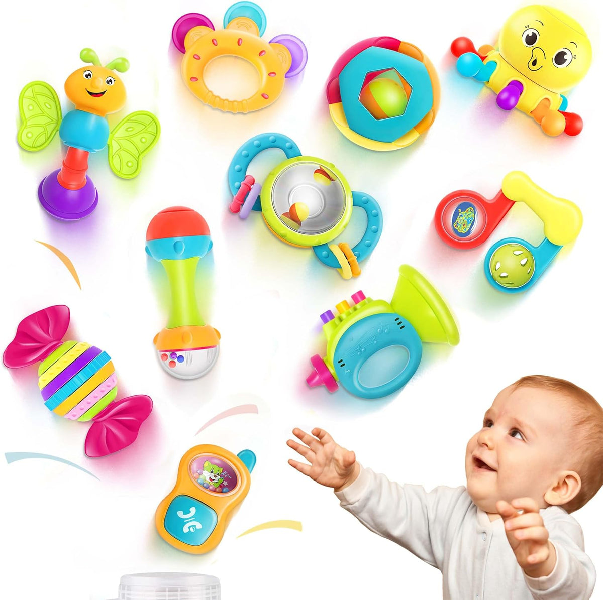 iPlay iLearn Juego de 10 juguetes de sonajeros para bebé