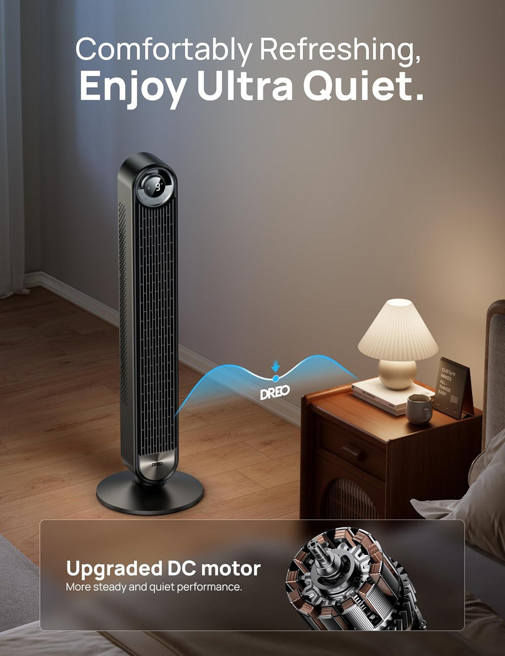 Dreo - Ventilador de torre para dormitorio, ventilador de piso osci...