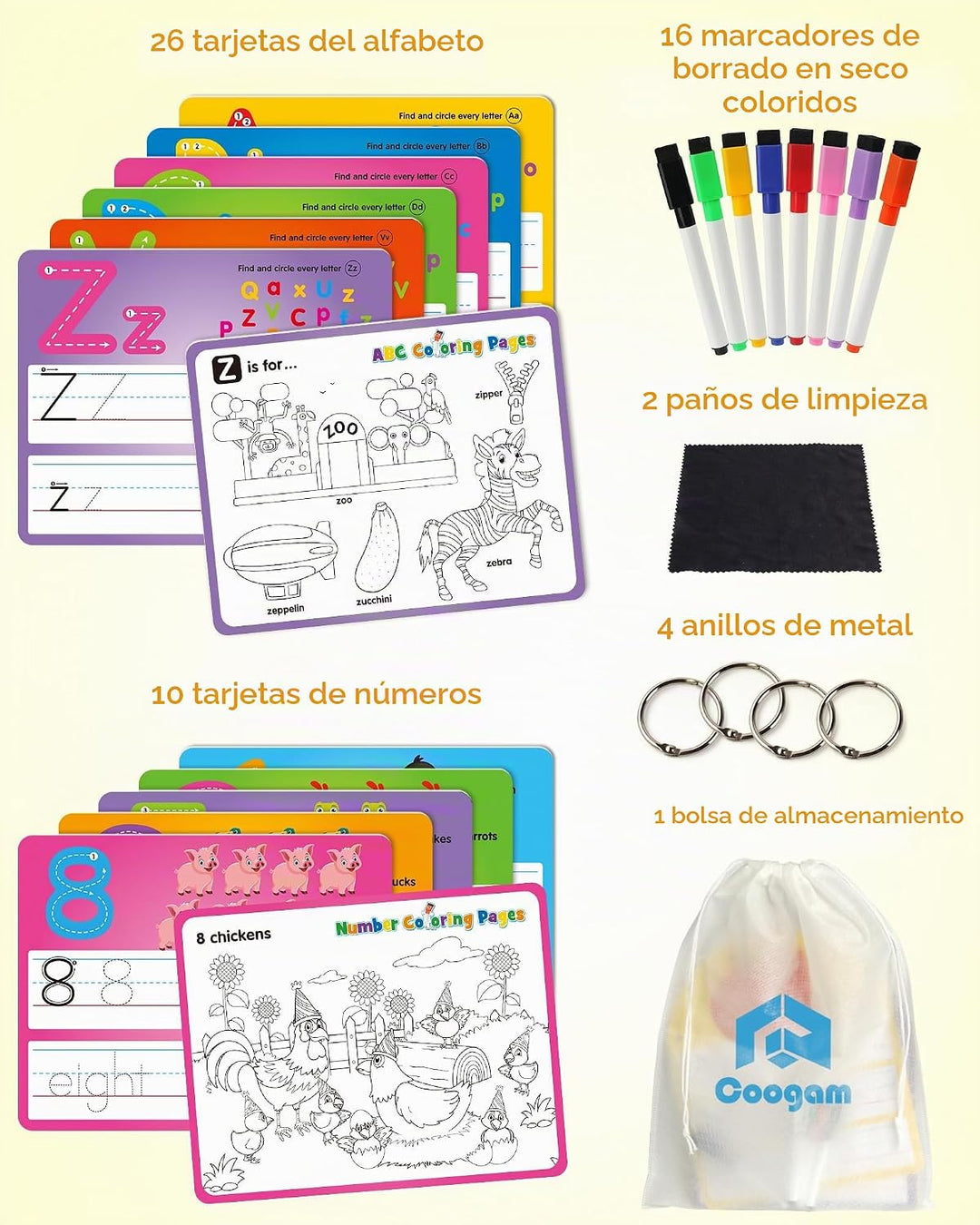 Coogam Tarjetas de práctica de escritura y dibujo, 36 piezas, Alfab...
