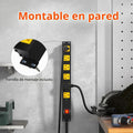 Tira de alimentación larga de metal resistente de 6 tomas, protector de sobretensiones de 2700J con disyuntor de 15 A, cable de extensión de 6 pies, montaje en pared para garaje, taller y uso