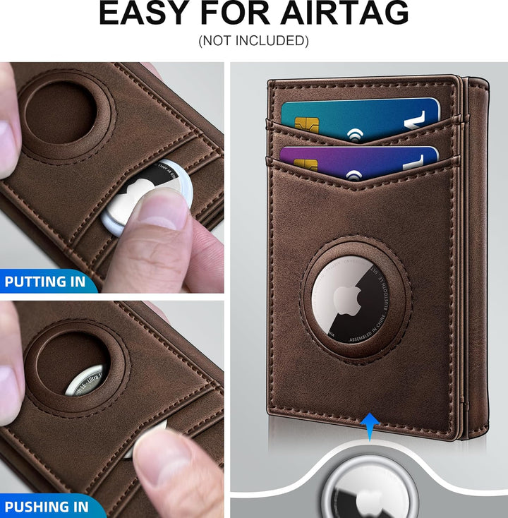 Cartera miyozi Airtag para hombre, con bolsillo para efectivo, 2 ve...