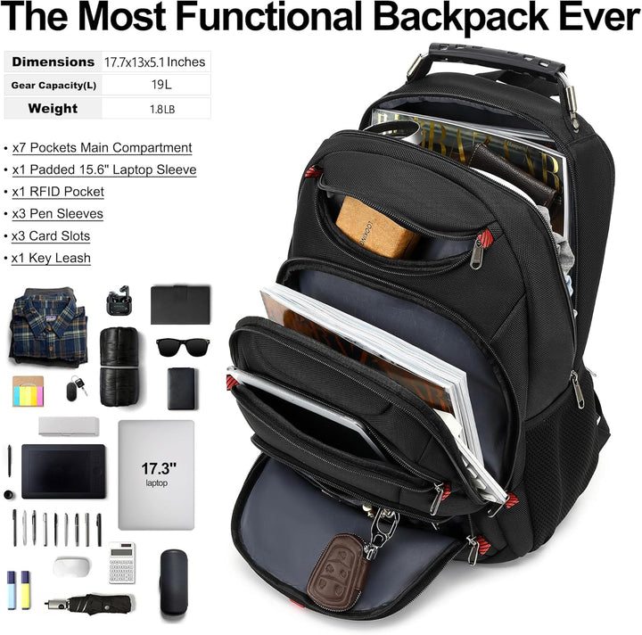 Mochila para laptop Boavan para hombres (Negro, 15.6), Negro, Elegante