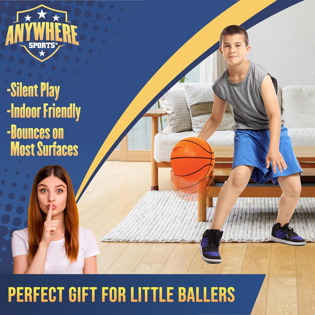Juego de baloncesto silencioso y aro – Sobre la puerta, juego silencioso para niños, fácil montaje con clip, incluye baloncesto de espuma de 6 pulgadas