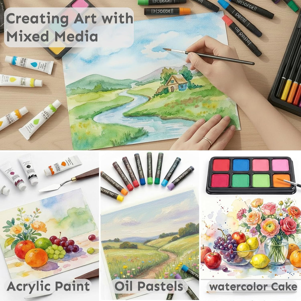 TMOL Suministros de arte, paquete de 175 juegos de arte de lujo, kit de pintura de dibujo con 2 almohadillas de dibujo, pinturas acrílicas, lápices de colores, crayones y kit de arte en estuche de