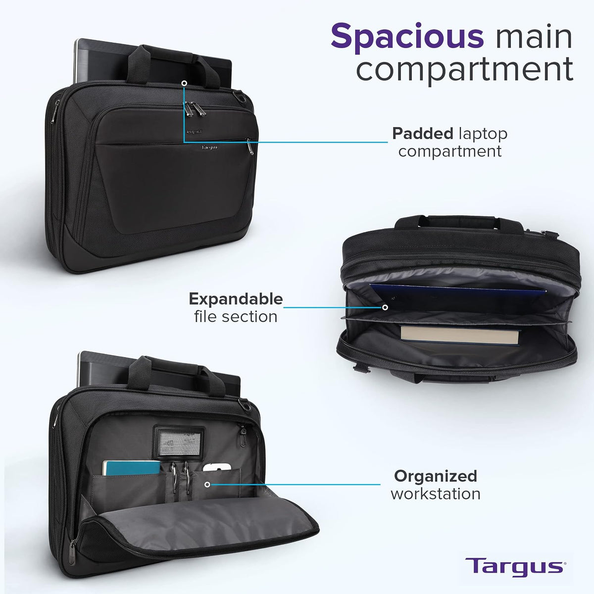 Targus CityLite Maletín para portátil con bandolera y mensajero para laptop de 15.6 pulgadas, Negro (TBT053US)