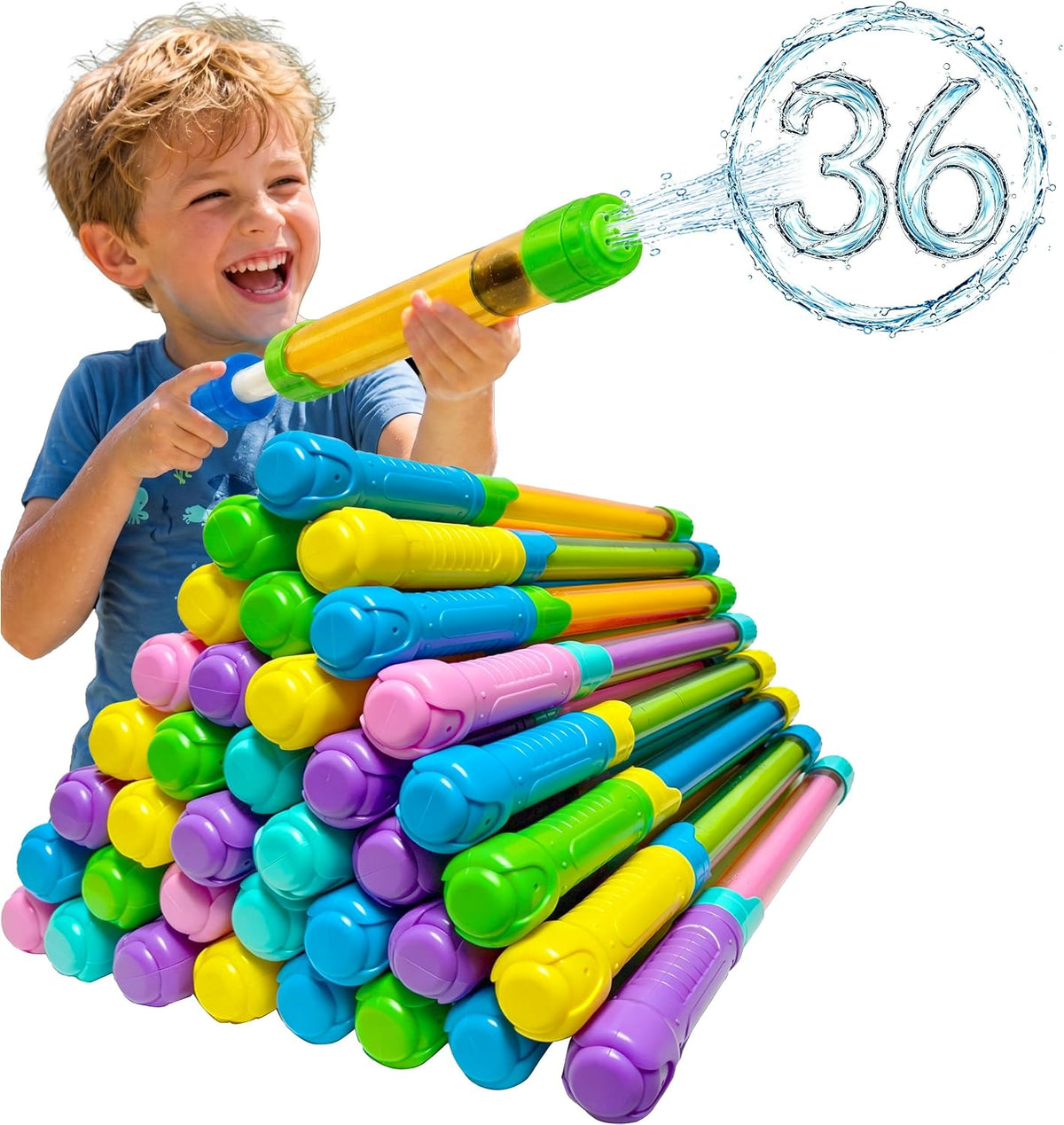Pistola de agua para niños y adultos: paquete de 36 chorros de agua a granel para fiestas de piscina al aire libre, patio trasero, playa de verano, juguete de disparo de agua de 12.6 pulgadas
