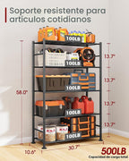 Estantería de garaje de 5 niveles, estantes de almacenamiento de metal resistente, antipunta con patas niveladoras, almacenamiento estable para cocina, despensa y organización de sala de estar