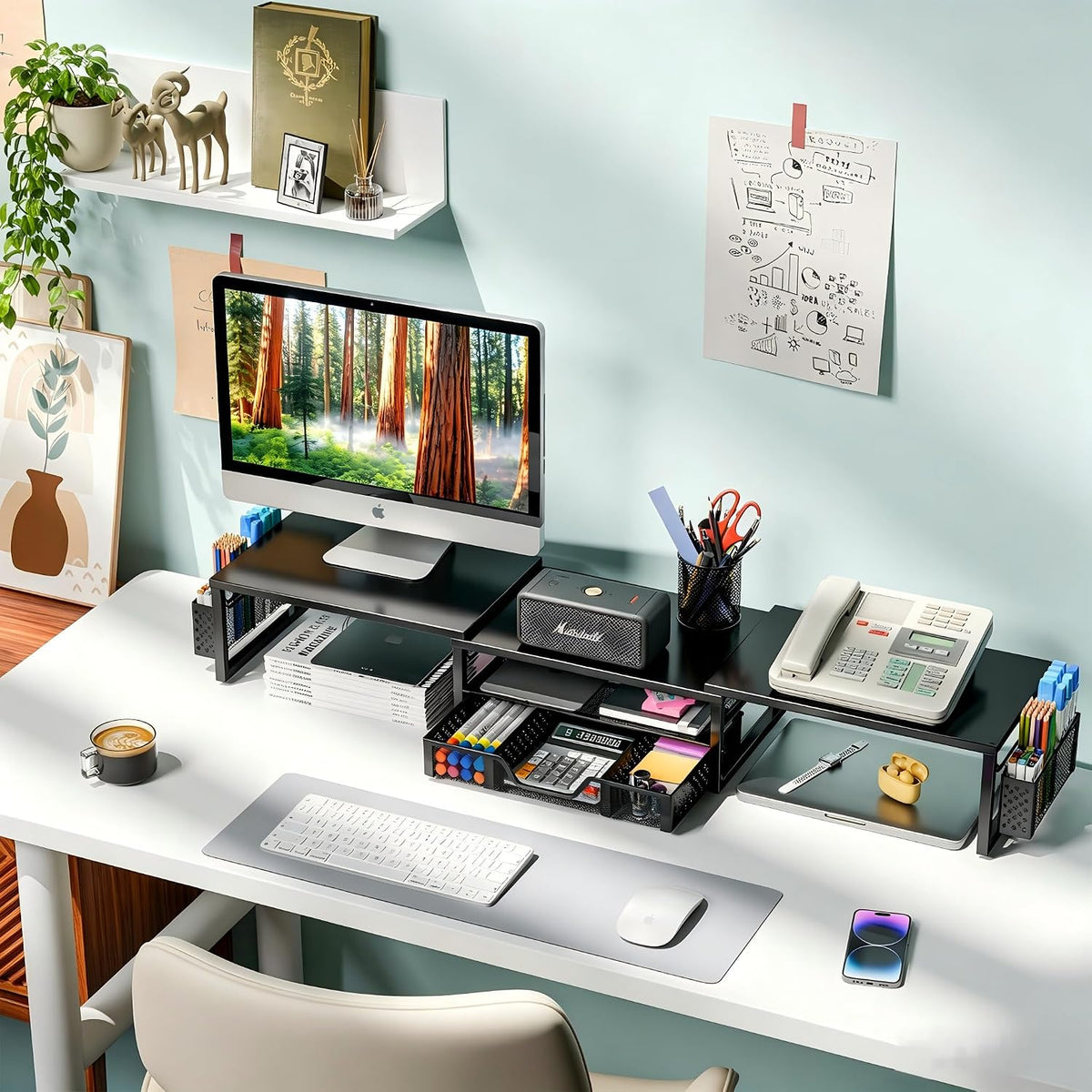 Simple Trending - Soporte doble para monitor con cajón y 2 soportes para