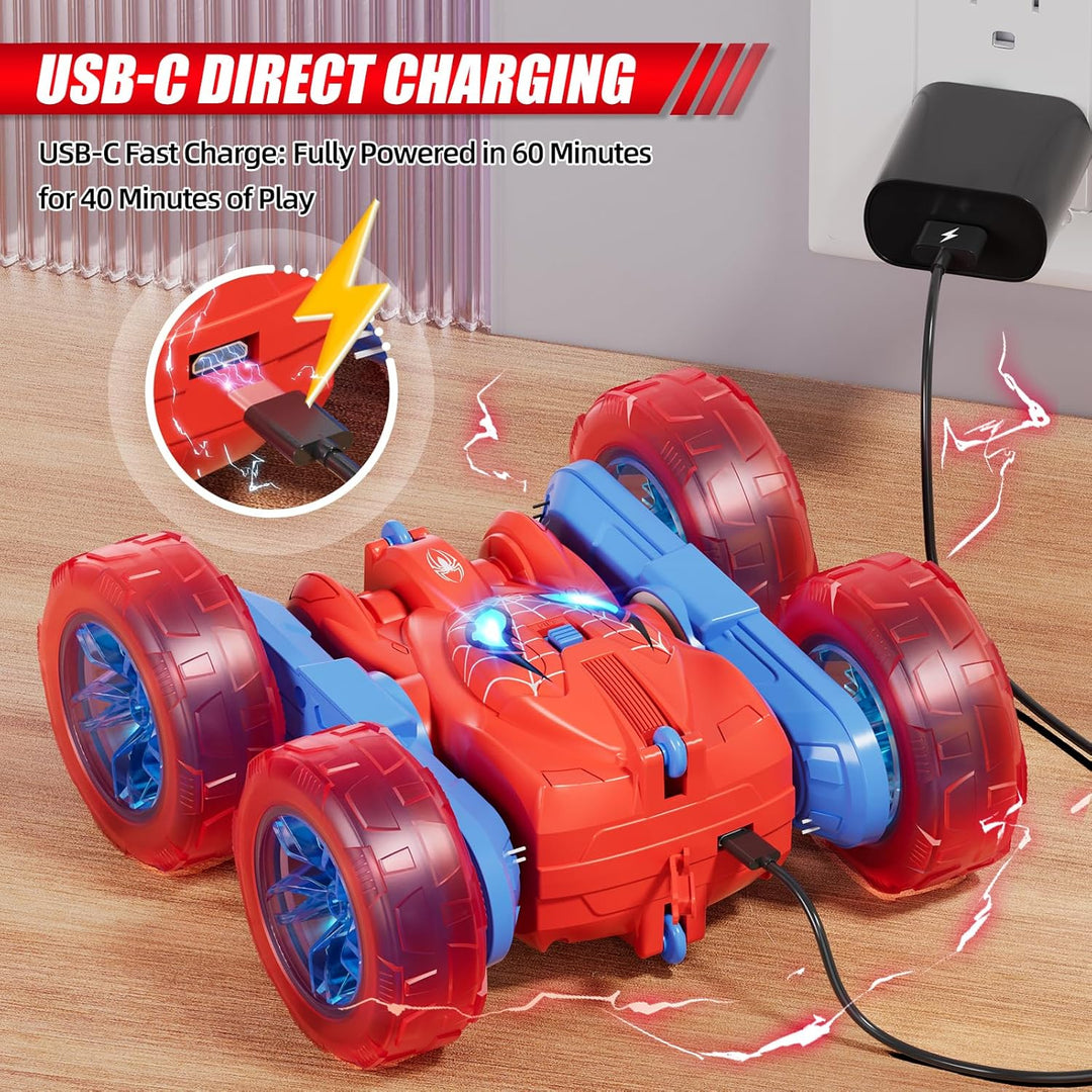 Coche de control remoto de araña, RC de acrobacias de 360° para niñ...