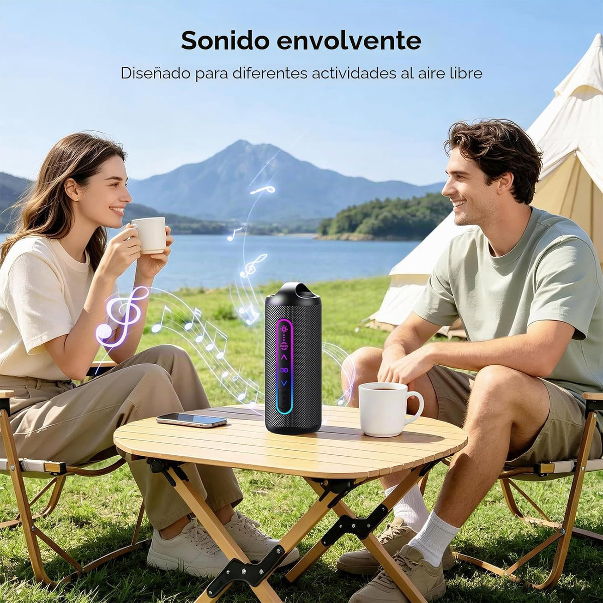Altavoz Bluetooth portátil, sonido potente de 20 W con modos de ecualización, IPX6 impermeable, tiempo de reproducción de 20 horas, Bluetooth 5.4, TWS, luces LED, altavoces inalámbricos