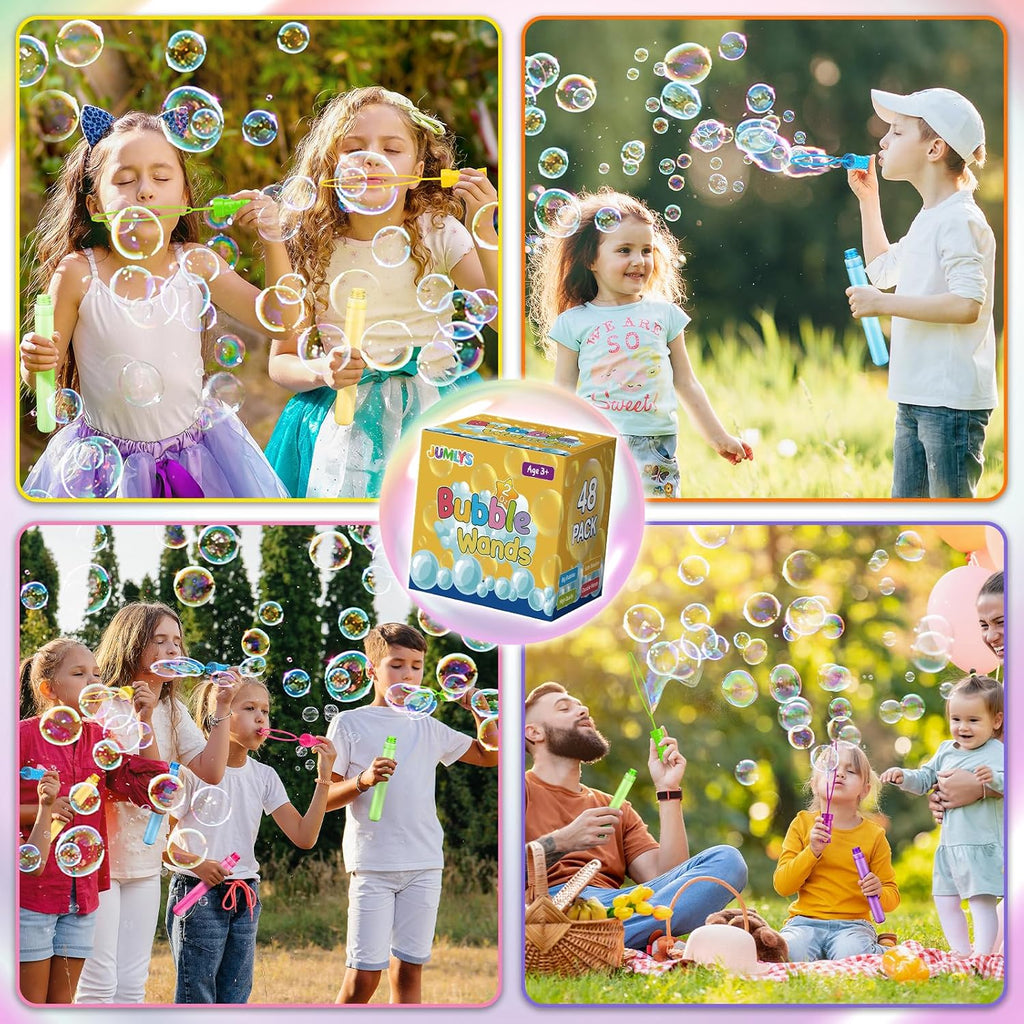 Paquete de 48 varitas de burbujas grandes a granel en 6 colores, recuerdos de fiesta a granel para niños, ideales para Pascua, verano, Halloween, San Valentín, premios escolares para niños y