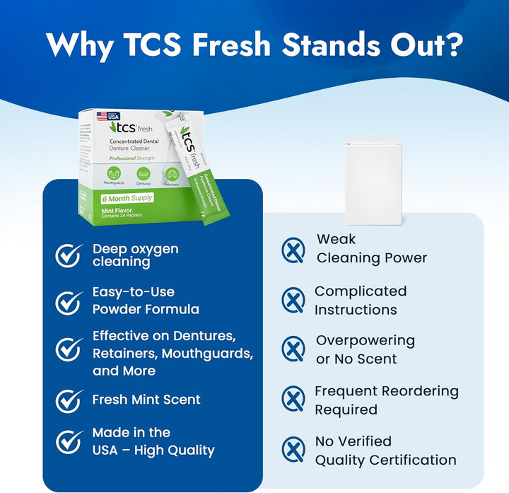 TCS Fresh Denture Cleaner - 24 paquetes (suministro para 6 meses) |...