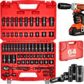 VEVOR Juego de llaves de impacto de 3/8", kit de 64 piezas, profundo y poco