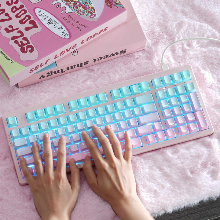 ZORNHER ZH980 Mechanical Keyboard,95% Pink &amp; Blue Creamy Keyboa...