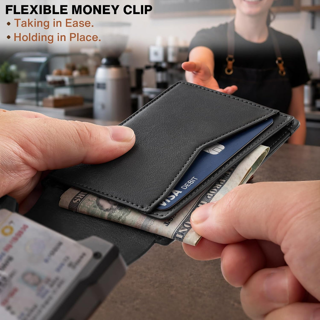 BULLIANT Cartera Slim de Piel Grano Completo para Hombre Estuche Metálico con Cierre Magnético 12 Tarjetas