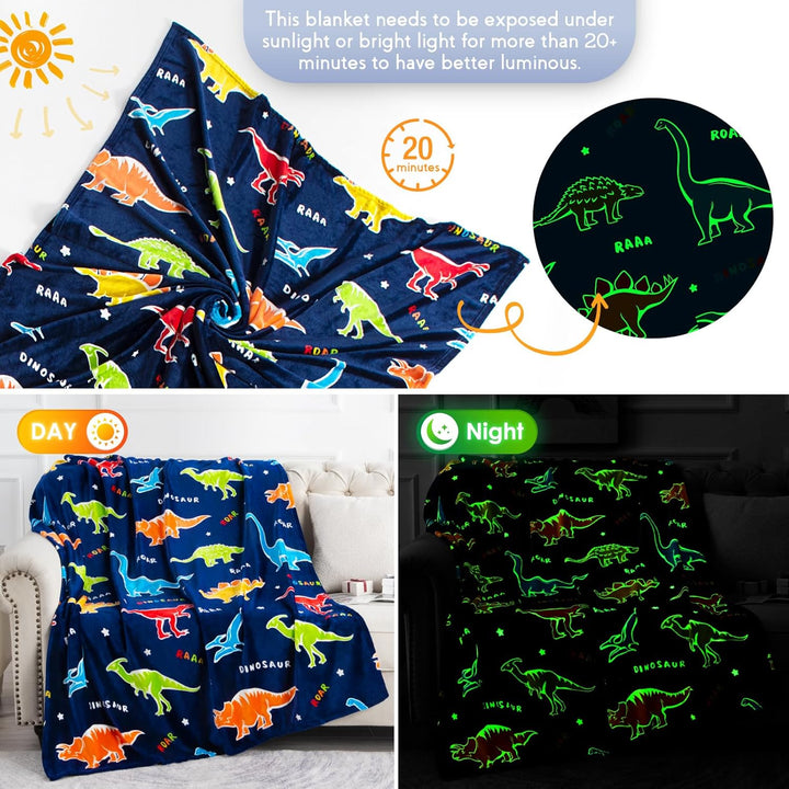Jekeno Manta de dinosaurio que brilla en la oscuridad para niños, m...