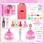 66 piezas de ropa y accesorios para muñecas con armario de muñecas para muñecas de 11.5 pulgadas, conjunto de vestir con 1 muñeca, vestidos de moda, conjuntos, tops y pantalones, zapatero, bolsas
