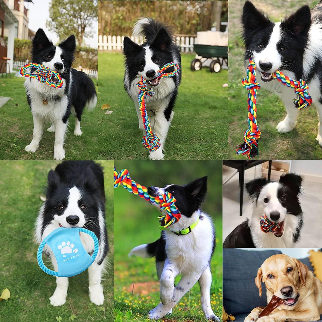 XLMYS Juguetes para perros para masticadores agresivos, paquete de 13, juguetes indestructibles de tira y afloja para razas de perros pequeñas, medianas y grandes, juguetes de limpieza de dientes