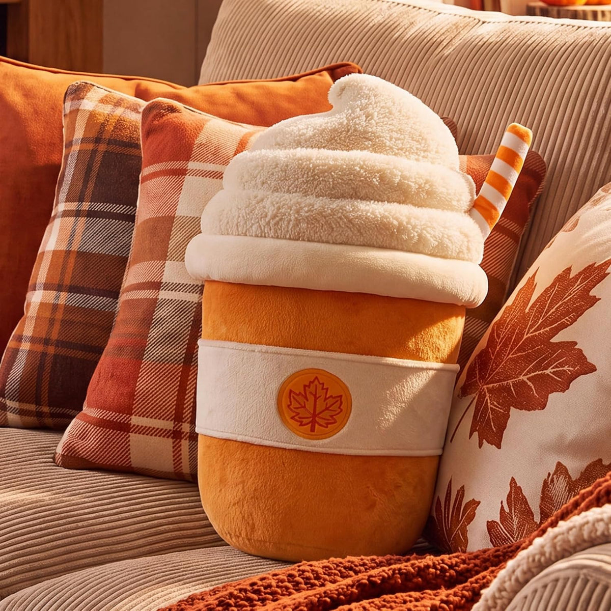RattanView Almohada de felpa de taza de café de calabaza de 15.75 pulgadas