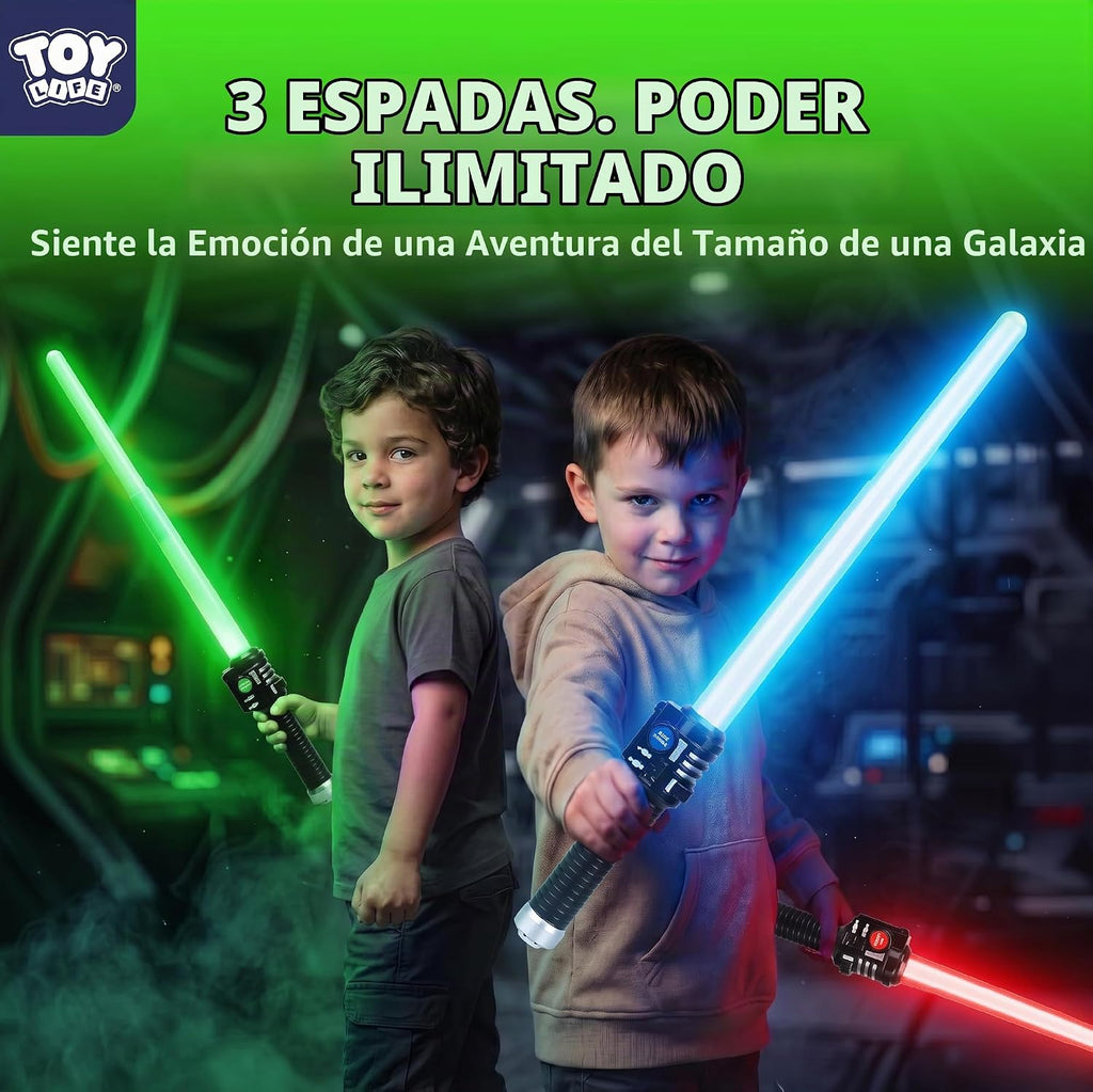 TOY Life Sable iluminado – Paquete de 3 sables de iluminación, espada de sable de luz extensible y plegable, juego de juguetes de sable con sonido FX sensible al movimiento, juguete de espada